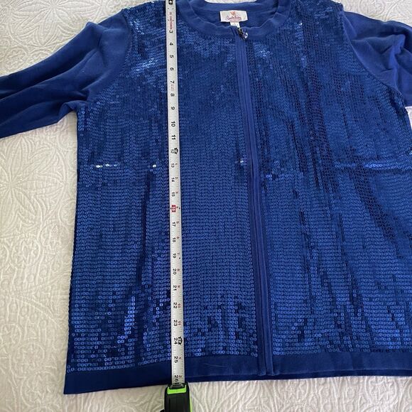 Quacker Factory full zip front blue sequin front cardigan sweater women’s size L - Picture 4 of 8